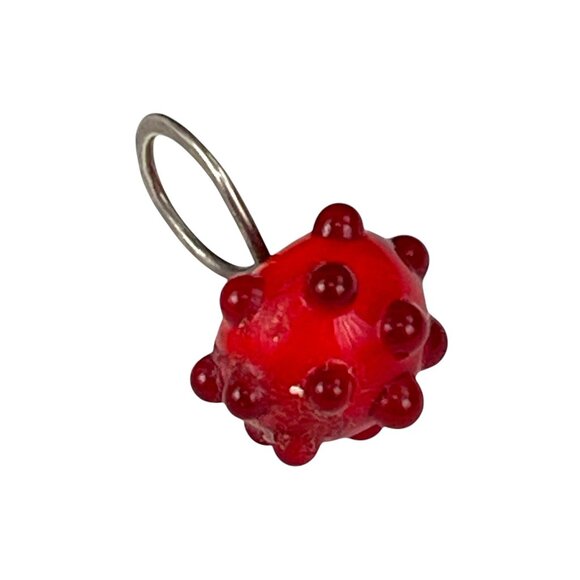 Vintage Murano Red Glass Bead Charm With Sterling Silver Loop - Picture 1 of 6